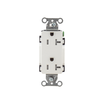 Contacto Duplex Decorador 20 A 125V /  Resistente a manipulaciones / 2 Polos 3 Hilos/ Nema 5-20 R / Color Blanco / Grado Industrial.
