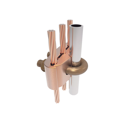 Conector Mecánico para 3 Cables para Calibre 2/0 AWG - 250 KCMIL a Tubería de 3/8"  o  Varilla 5/8" - 3/4".