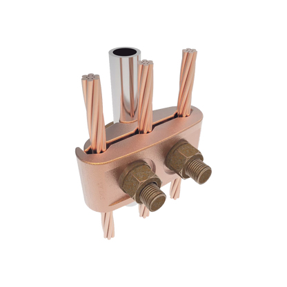 Conector Mecánico para 3 Cables para Calibre 2/0 AWG - 250 KCMIL a Tubería de 3/8"  o  Varilla 5/8" - 3/4".