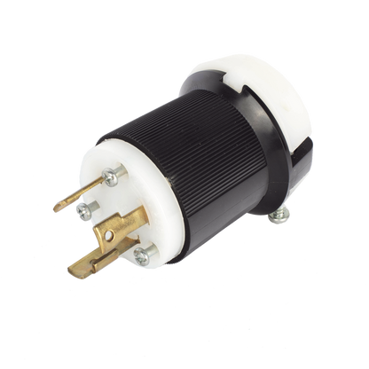 Clavija Industrial con Bloqueo de Media Vuelta / 30 A 250 V CA / 2 Polos 3 Hilos / Color Blanco y Negro / Nema L6-30P.
