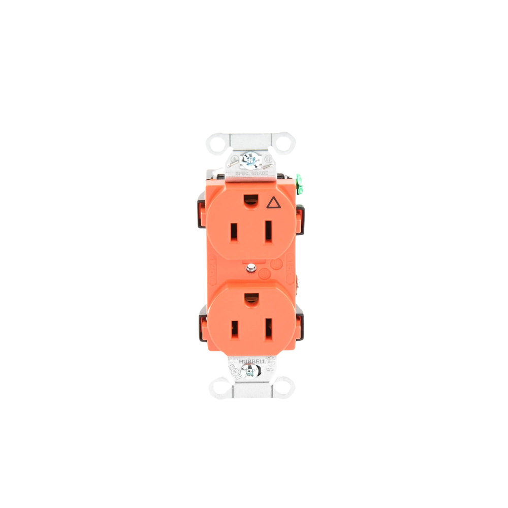 Contacto Dúplex Conexión a Tierra Aislada/ 15A 125V/ 2 polos 3 Hilos/ Nema 5-15R /Grado Comercial/ Color Naranja.