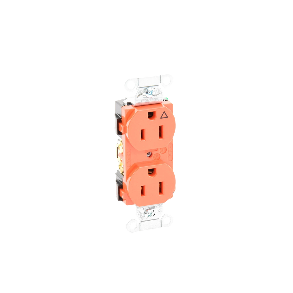 Contacto Dúplex Conexión a Tierra Aislada/ 15A 125V/ 2 polos 3 Hilos/ Nema 5-15R /Grado Comercial/ Color Naranja.