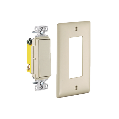 Interruptor Unipolar Residencial 15 A 120-277 V / Cableado Lateral y Trasero / Color Marfil.
