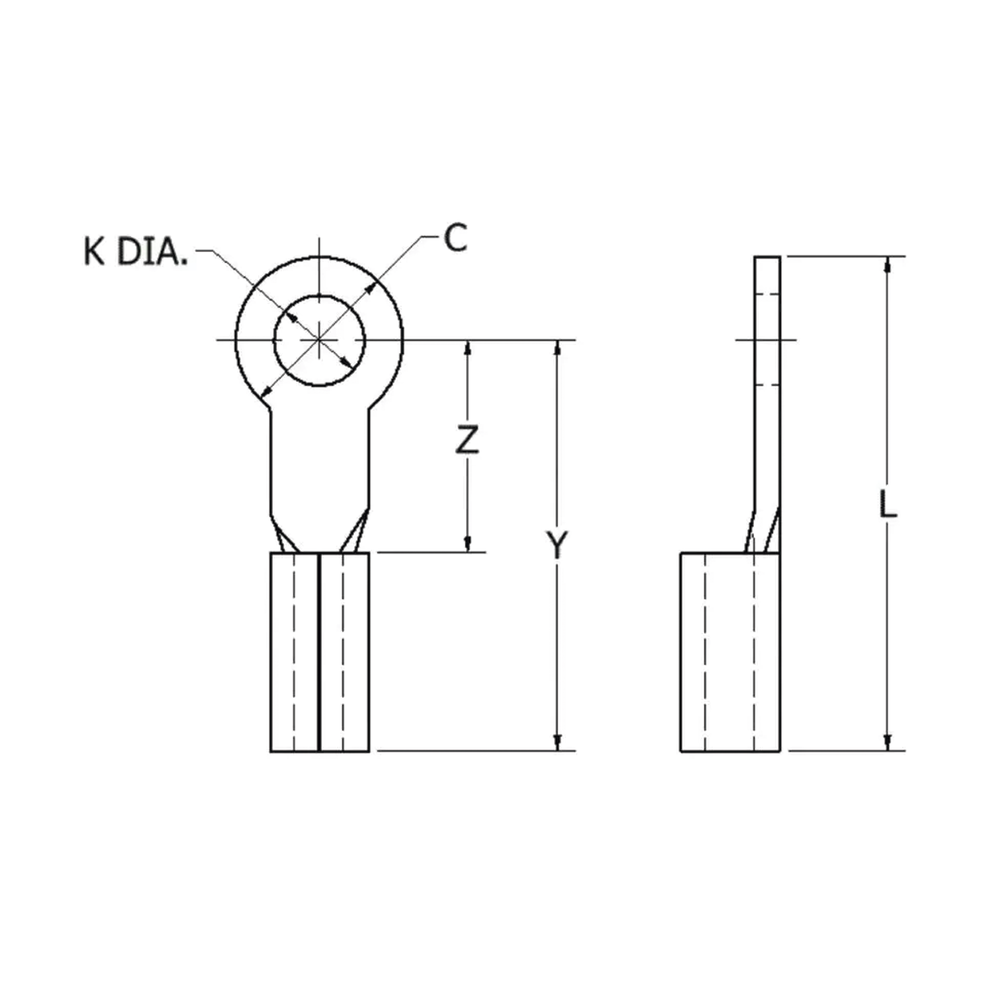 Zapata Terminal de Ojillo  para Tornillo 3/16" (5 mm) y Cable Calibre 16-14 AWG.