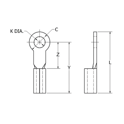 Zapata Terminal de Ojillo  para Tornillo 3/16" (5 mm) y Cable Calibre 16-14 AWG.