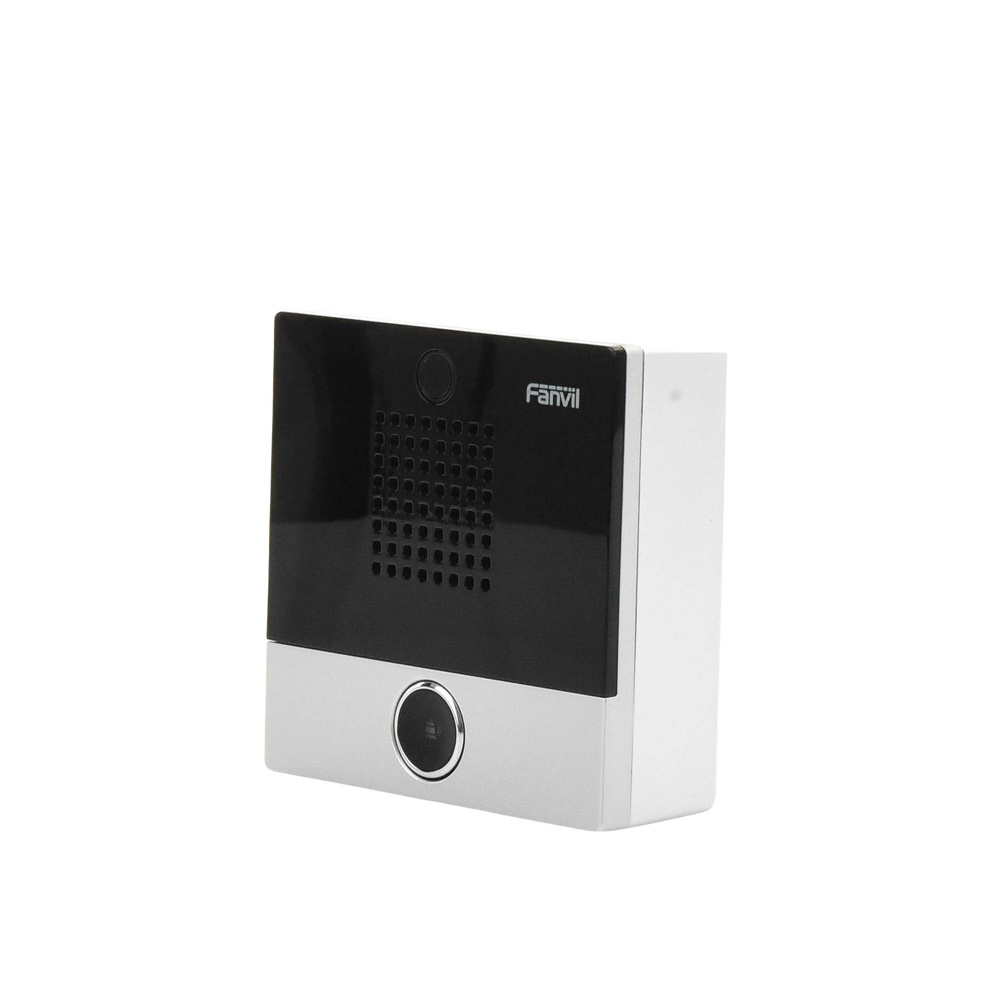 Mini Intercomunicador para hotelería y hospitales, con diseño elegante, PoE, 1 botón, 1 relevador integrado de salida y entrada.