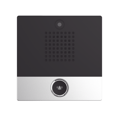Mini video Intercomunicador para hotelería y hospitales, con diseño elegante, PoE, cámara 1Mpx, 1 botón, 1 relevador integrado de salida y entrada.