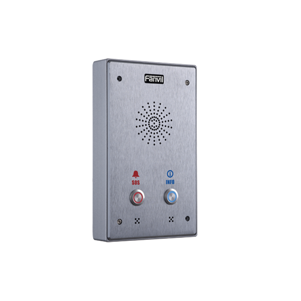 Intercomunicador IP, 2 líneas SIP, 2 relevadores con 2 botónes para llamada, anti-vandálico, IP65 e IK10, PoE