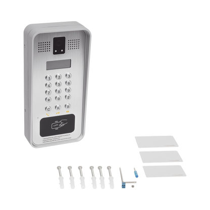 Video portero IP/SIP Con Cámara y pantalla LCD, 2 Relevadores Integrados (entrada y salida), Onvif y lector de tarjetas RFID, puerto WIEGAND (entrada).
