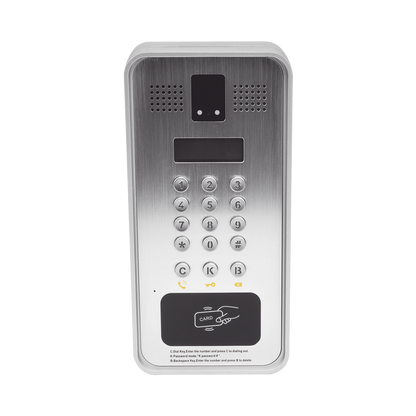 Video portero IP/SIP Con Cámara y pantalla LCD, 2 Relevadores Integrados (entrada y salida), Onvif y lector de tarjetas RFID, puerto WIEGAND (entrada).