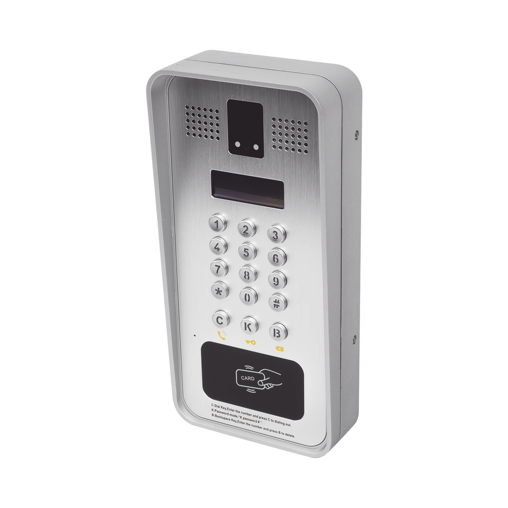 Video portero IP/SIP Con Cámara y pantalla LCD, 2 Relevadores Integrados (entrada y salida), Onvif y lector de tarjetas RFID, puerto WIEGAND (entrada).