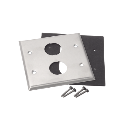 Placa de Pared Doble IndustrialNet?, Para 2 Conectores Industriales, de Acero Inoxidable
