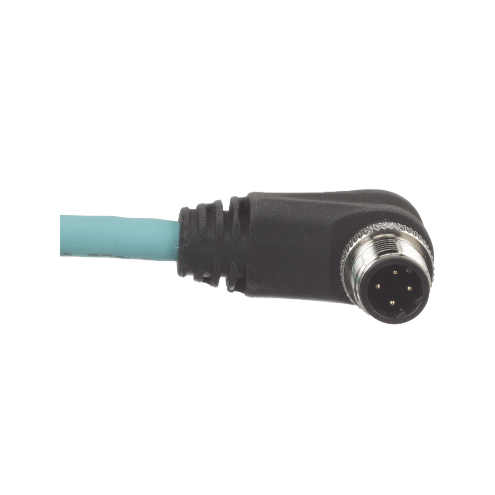 Cable de Conexión IndustrialNet Cat5e, de M12 D-Code Macho Recto a M12 D-Code Macho Angulado, Blindado S/FTP, Forro TPO, Color Azul Cerceta, 1 Metro