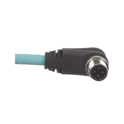 Cable de Conexión IndustrialNet Cat5e, de M12 D-Code Macho Recto a M12 D-Code Macho Angulado, Blindado S/FTP, Forro TPO, Color Azul Cerceta, 1 Metro