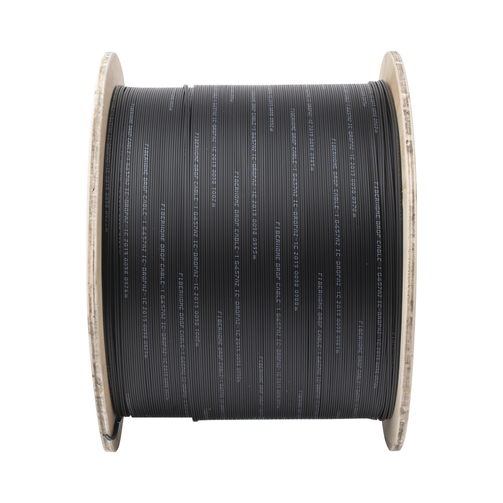 Carrete de 1 km de Fibra Óptica Drop, Interior/Exterior G.657A2 Monomodo de 1 Hilo (Unifibra), Dieléctrica, Forro Negro