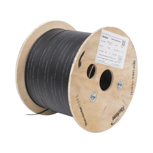 Carrete de 1 km de Fibra Óptica Drop, Interior/Exterior G.657A2 Monomodo de 1 Hilo (Unifibra), Dieléctrica, Forro Negro