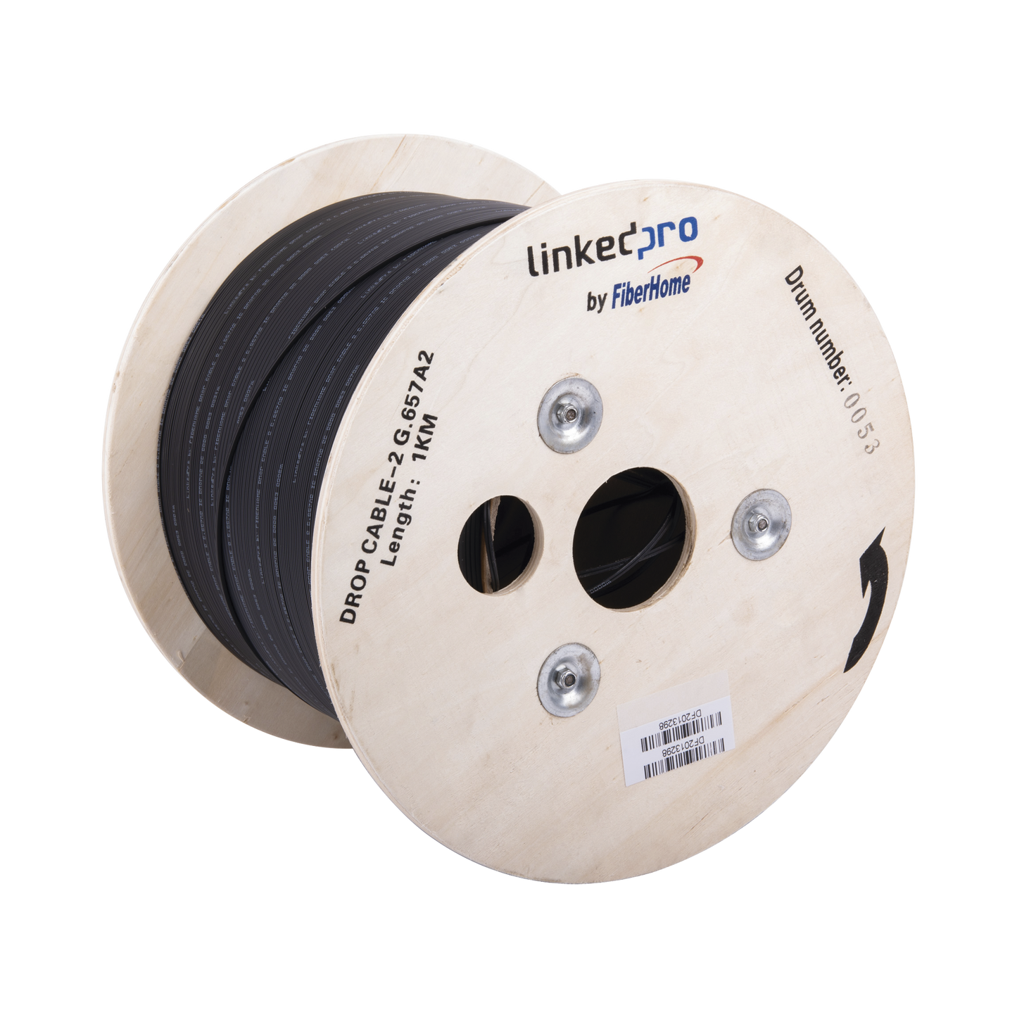 Carrete de 1 km de Fibra Óptica Drop, Interior/Exterior G.657A2 Monomodo de 2 hilos (bifibra), Diseñada para Fusionarse, Dieléctrica, Forro Negro , (No Soporta Conectores Mecánicos)