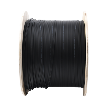 Carrete de 1 km de Fibra Óptica Aérea Mini Figura 8 G.657A2 Tipo Drop, Monomodo de 2 Hilos (Bifibra), Diseñada para Fusionarse, Color Negro, Span 80, (No Soporta Conectores Mecánicos)