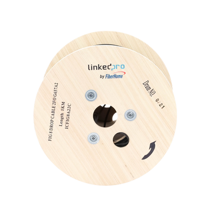Carrete de 1 km de Fibra Óptica Aérea Mini Figura 8 G.657A2 Tipo Drop, Monomodo de 2 Hilos (Bifibra), Diseñada para Fusionarse, Color Negro, Span 80, (No Soporta Conectores Mecánicos)