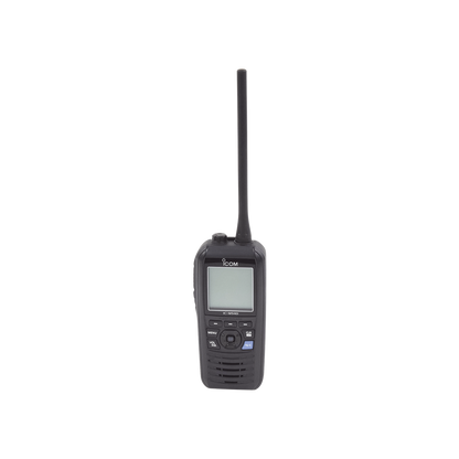 Radio portátil marino flotante con receptor AIS y GPS incluido, Tx: 156.025-157.425 MHz Rx: 156.050-163.275 MHz, opera en canales INT, USA, CAN, WX, Incluye antena, batería, cargador, cable de encendedor y clip.