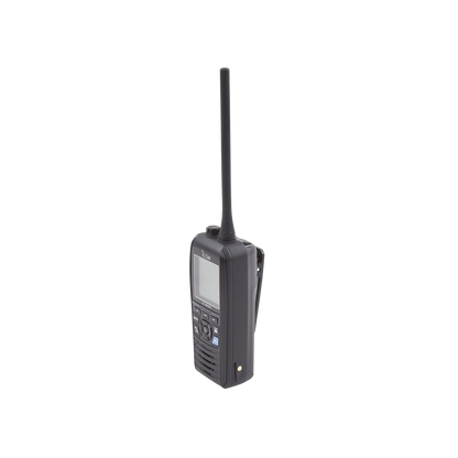 Radio portátil marino flotante con receptor AIS y GPS incluido, Tx: 156.025-157.425 MHz Rx: 156.050-163.275 MHz, opera en canales INT, USA, CAN, WX, Incluye antena, batería, cargador, cable de encendedor y clip.
