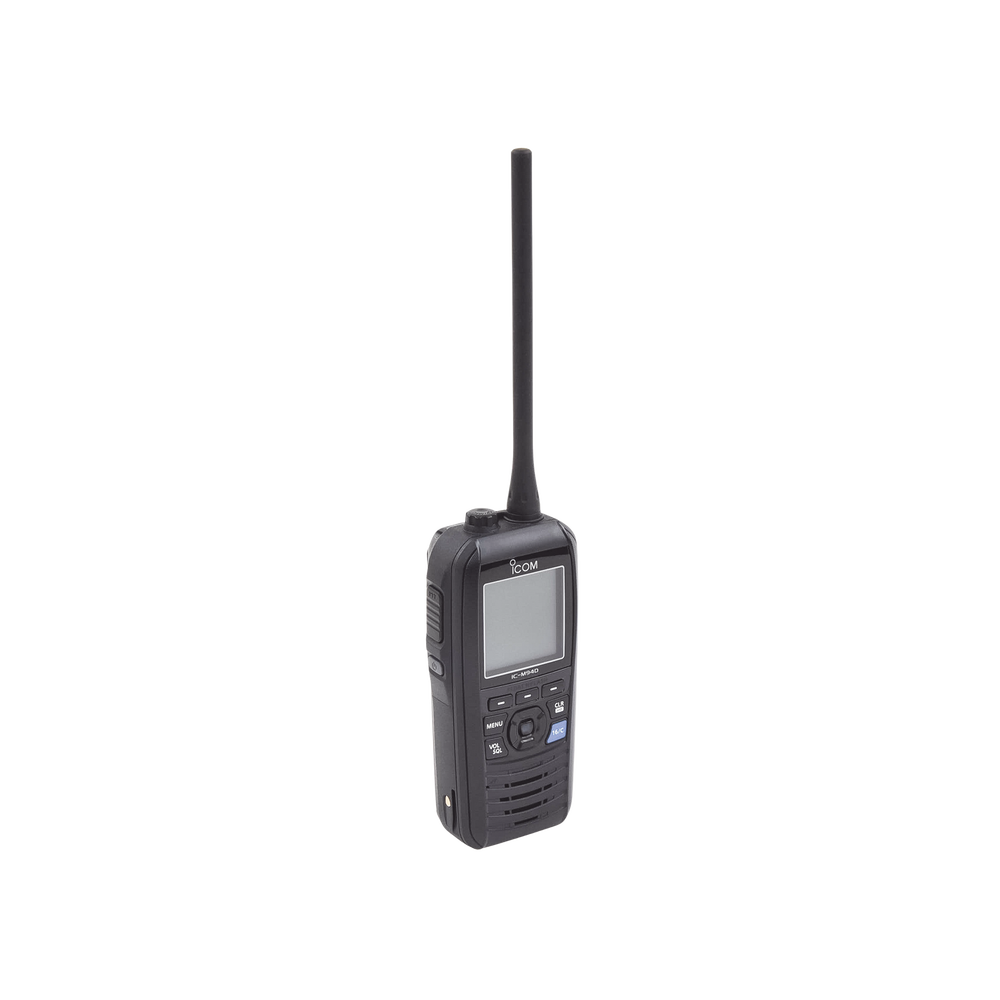 Radio portátil marino flotante con receptor AIS y GPS incluido, Tx: 156.025-157.425 MHz Rx: 156.050-163.275 MHz, opera en canales INT, USA, CAN, WX, Incluye antena, batería, cargador, cable de encendedor y clip.