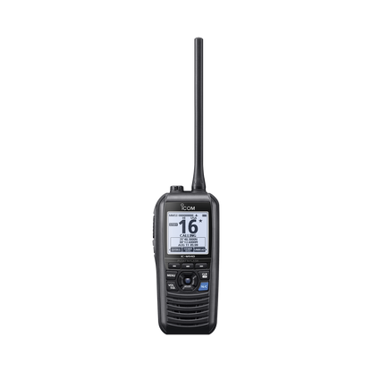 Radio portátil marino flotante con receptor AIS y GPS incluido, Tx: 156.025-157.425 MHz Rx: 156.050-163.275 MHz, opera en canales INT, USA, CAN, WX, Incluye antena, batería, cargador, cable de encendedor y clip.