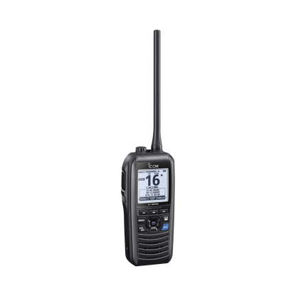 Radio portátil marino flotante con receptor AIS y GPS incluido, Tx: 156.025-157.425 MHz Rx: 156.050-163.275 MHz, opera en canales INT, USA, CAN, WX, Incluye antena, batería, cargador, cable de encendedor y clip.