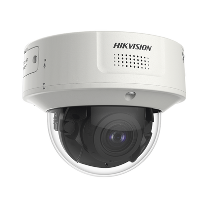 Domo IP 8 Megapixel / Lente Mot. 2.8 a 12 mm /  DARKFIGHTER / WDR 120 dB / IK10 / 30 mts IR / Conteo Facial / Detección Facial / Interior / PoE / Búsqueda por Atributos / Micrófono Integrado / Micro SD