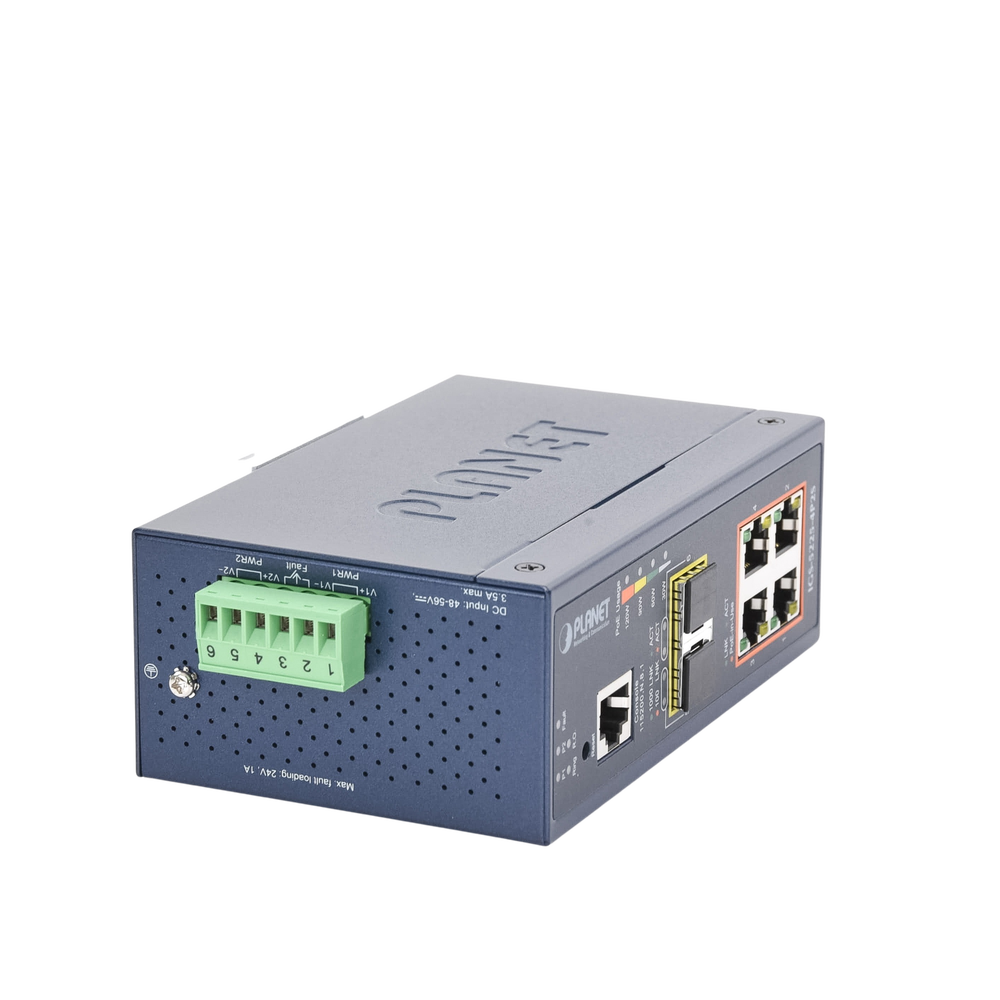 Switch Industrial Administrable Capa 2, 4 Puertos PoE 802.3af/at 10/100/1000T, 2 Puertos SFP 100/1000X