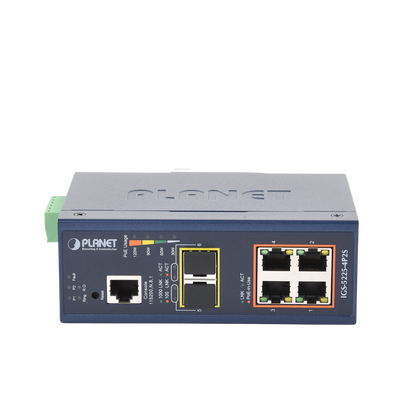 Switch Industrial Administrable Capa 2, 4 Puertos PoE 802.3af/at 10/100/1000T, 2 Puertos SFP 100/1000X