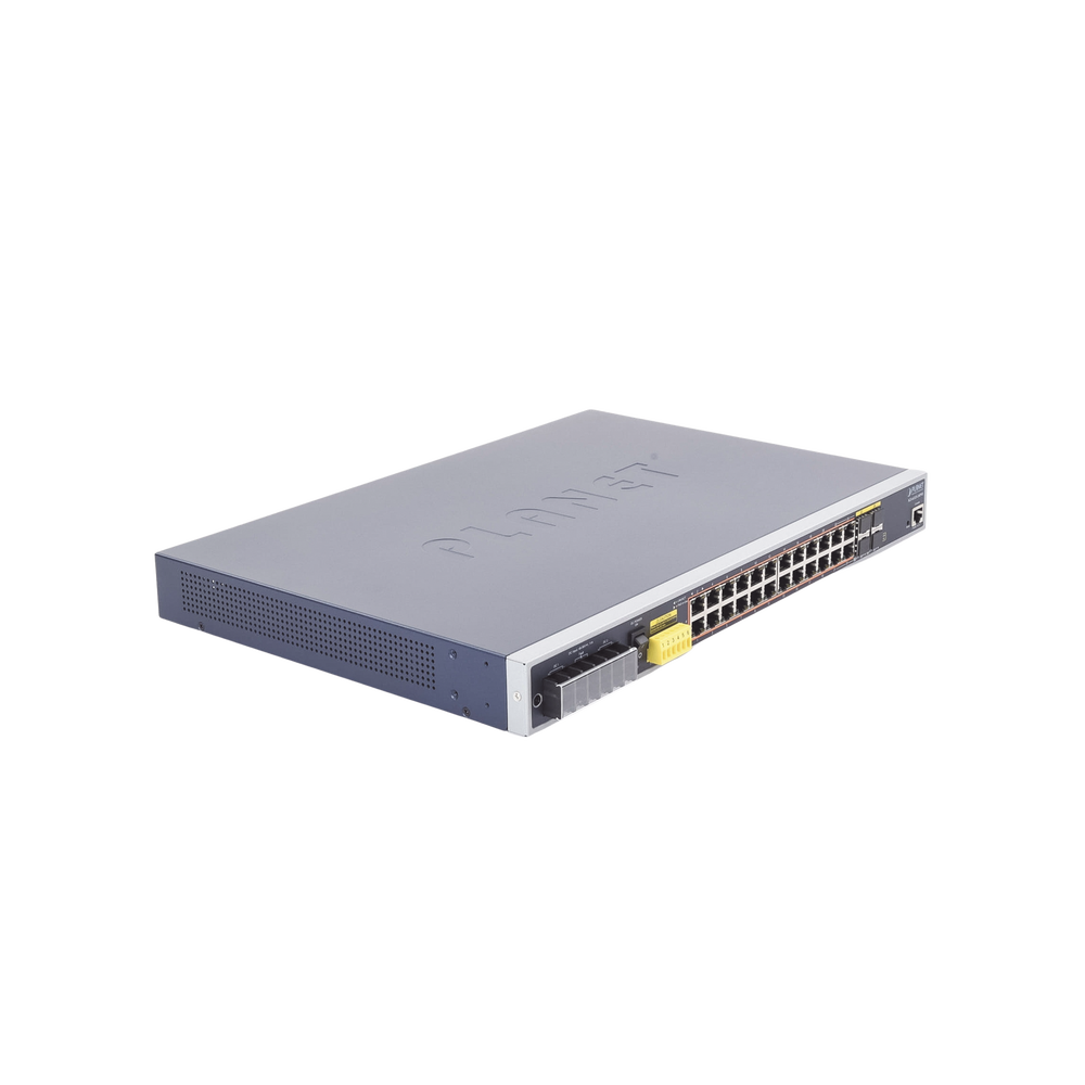 Switch PoE Industrial Capa 3, Con 24 Puertos PoE Gigabit  802.3af/at, 4 Puertos SFP Compartidos 100 / 1000X, Soporta temperaturas extremas de -40 ~ 75°C