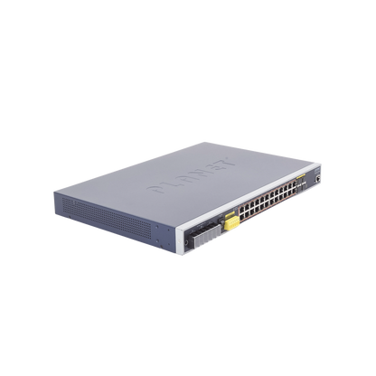 Switch PoE Industrial Capa 3, Con 24 Puertos PoE Gigabit  802.3af/at, 4 Puertos SFP Compartidos 100 / 1000X, Soporta temperaturas extremas de -40 ~ 75°C