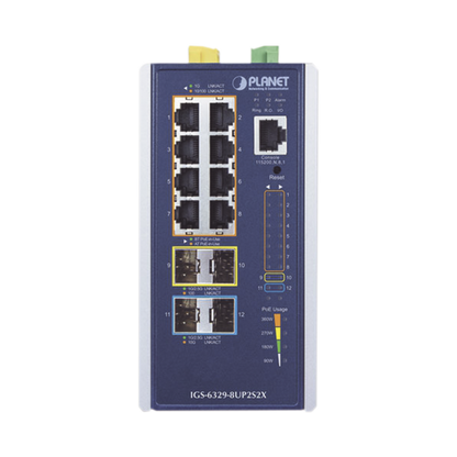 Switch Industrial Administrable Capa 3, Con 8 Puertos PoE Gigabit 802.3bt, 2 Puertos SFP de 1 G / 2.5 G, 2 Puertos SFP 10 G