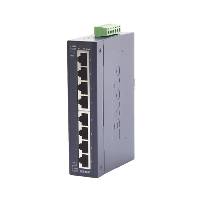 Switch Industrial No Administrable de 8 Puertos Gibabit 10/100/1000T, Diseñado para Montaje en Pared y Riel DIN