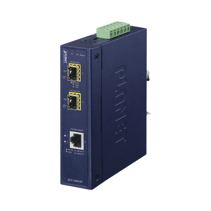 Convertidor de Medios Industrial de 1 Puerto Ethernet 10/100/1000 Base-T a 2 Puertos SFP 100/1000/2500 Base-X