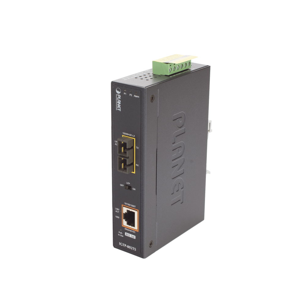 Convertidor de Medios Industrial PoE+ 1000BASE-LX a 10/100/1000BASE-T 802.3at (SC,SM) -20 km