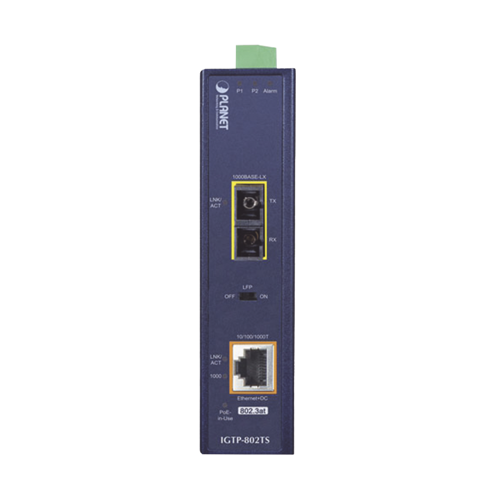 Convertidor de Medios Industrial PoE+ 1000BASE-LX a 10/100/1000BASE-T 802.3at (SC,SM) -20 km