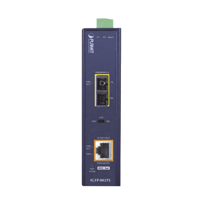 Convertidor de Medios Industrial PoE+ 1000BASE-LX a 10/100/1000BASE-T 802.3at (SC,SM) -20 km