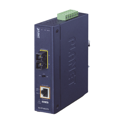 Convertidor de Medios Industrial PoE+ 1000BASE-LX a 10/100/1000BASE-T 802.3at (SC,SM) -20 km