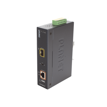 Convertidor de Medios PoE Industrial, Puerto SFP 1000BASE-SX/LX a Puerto RJ45 Gigabit con Salida PoE 802.3at (Hasta 30 W).