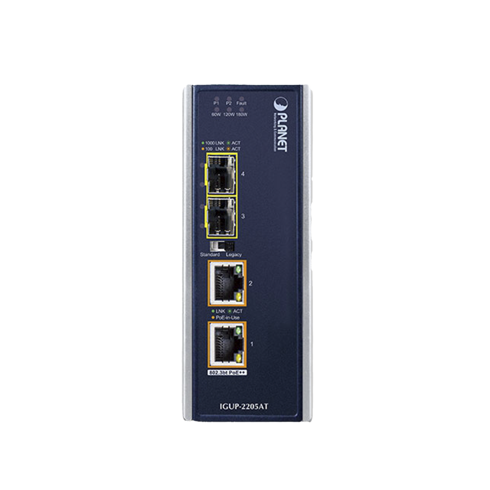 Convertidor de Medios Industrial de 2 Puertos SFP 100/1000X a 2 Puertos RJ45 10/100/1000T 802.3bt PoE++