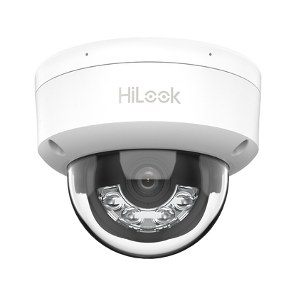 [Dual Light] HiLook Series / Domo IP de 4 Megapixel / Uso en interior / Lente 2.8 mm / 20 mts IR + 20 mts Luz Blanca / Micrófono Integrado / ACUSENSE Lite / PoE / dWDR / H.265+ / ONVIF