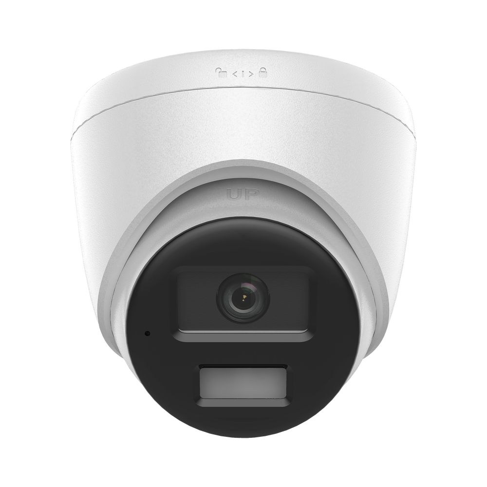 [Dual Light] Turret IP de 2 Megapixel   / Lente 2.8 mm /  Ángulo de visión 101° / 20 mts IR + 15 mts Luz Blanca / Micrófono Integrado / ACUSENSE Lite /  Exterior IP67 / PoE / dWDR / H.265+ / ONVIF