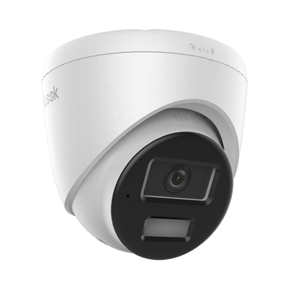 [Dual Light] Turret IP de 2 Megapixel   / Lente 2.8 mm /  Ángulo de visión 101° / 20 mts IR + 15 mts Luz Blanca / Micrófono Integrado / ACUSENSE Lite /  Exterior IP67 / PoE / dWDR / H.265+ / ONVIF