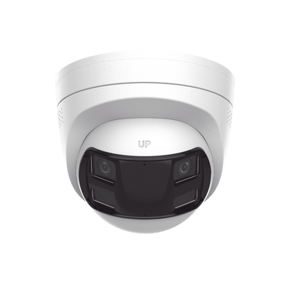 [Dual Light] Turret IP 6 Megapixel / Imagen Panorámica 180°/ PoE / Micrófono y Bocina Integrado / Exterior IP67 / Audio Bidireccional / Alarma Visual y Auditiva Integrada / Smart Supplement Light / Micro SD 512 GB