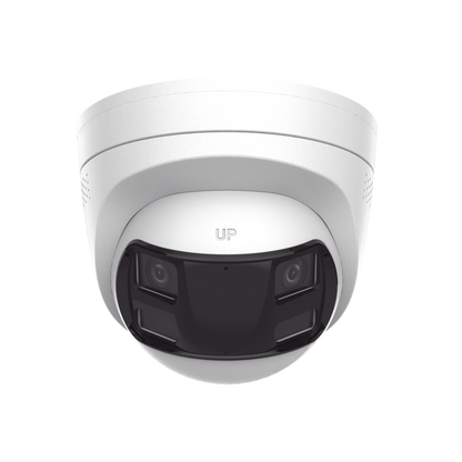 [Dual Light] Turret IP 8 Megapixel / Imagen Panorámica 180°/ PoE / Micrófono y Bocina Integrado / Exterior IP67 / Audio Bidireccional / Alarma Visual y Auditiva Integrada / Smart Supplement Light / Micro SD 512 GB