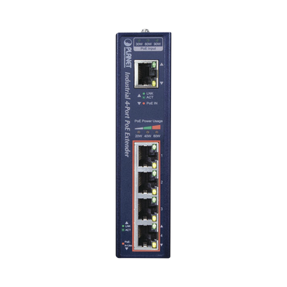 Extensor Industrial PoE, Entrada PoE 802.3 bt  y 4 Puertos de Salida Gigabit 802.3 af/at