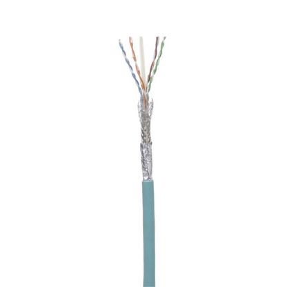 Bobina de Cable Blindado SF/UTP Categoría 6A, Uso Industrial con Resistencia al Aceite y Rayos UV, Multifilar 24/7 (Flexible), Color Azul Cerceta, Bobina de 305 Metros (1000 Pies)