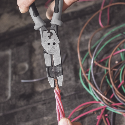 Pinza Híbrida con Ponchadora de 8". Pela Cable Sólido de 10-14 AWG y Cable Trenzado de 12-16 AWG